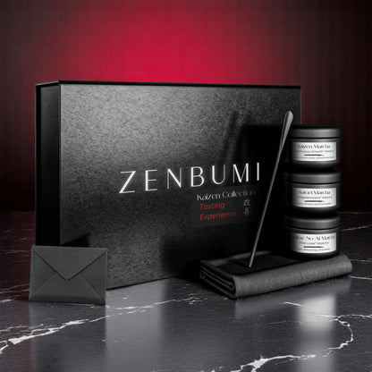 Zenbumi Kaizen Discovery Box with 20g's of Hajime No Ai Matcha, 20g's of Satori Match, and 20g's of Kaizen Matcha.  
